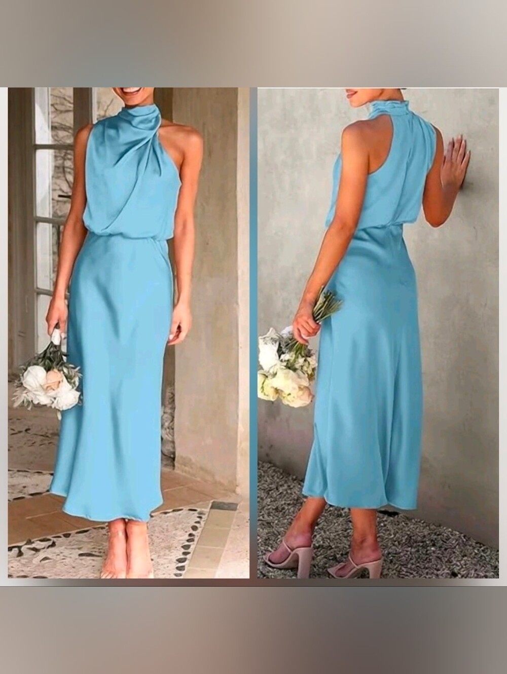 NWT PRETTYGARDEN Sleeveless Satin Dress Mock Neck Cocktail Party Maxi, Medium